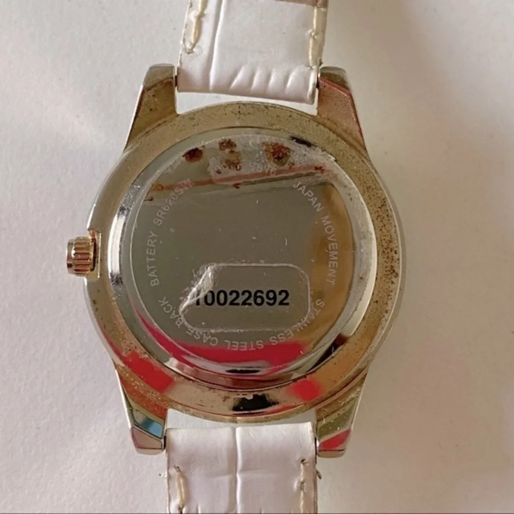 Style & Co Gold Diamond and White Leather Round Face  Watch EUC